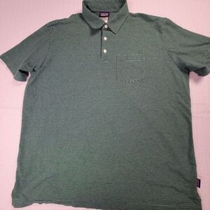 Patogonia‎ Organic Cotton Men's Size XL Short Sleeve Polo Green Stripe